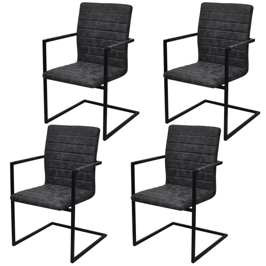 Cantilever dining chairs 2 pcs dark brown artificial leather