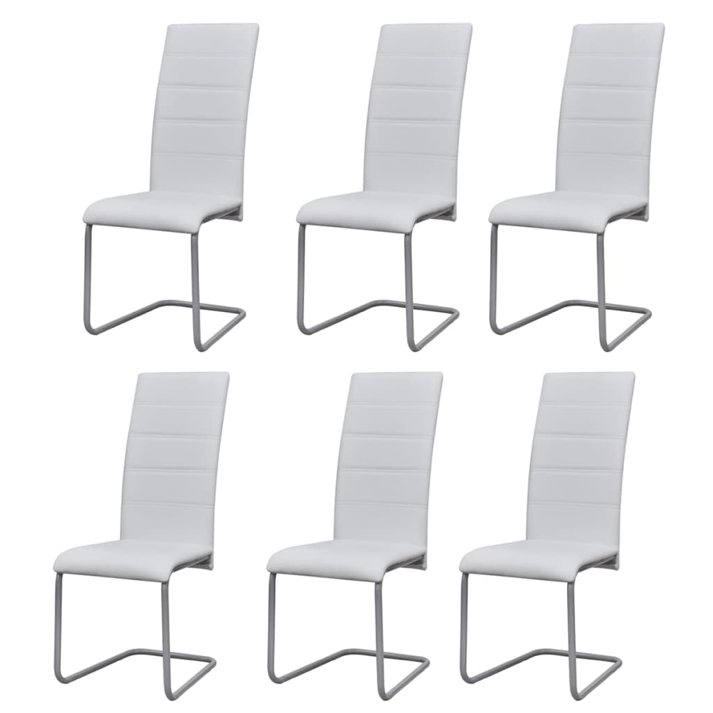 2 Cantilever Dining Chairs Faux Leather White