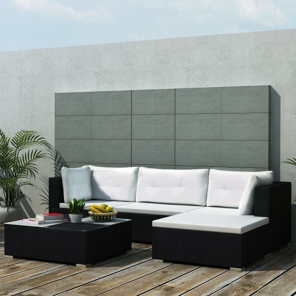 Set muebles de jardín 4 piezas y cojines ratán sintético marrón