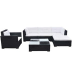 Set muebles de jardín 6 piezas y cojines ratán sintético negro