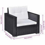 Set muebles de jardín 6 piezas y cojines ratán sintético negro