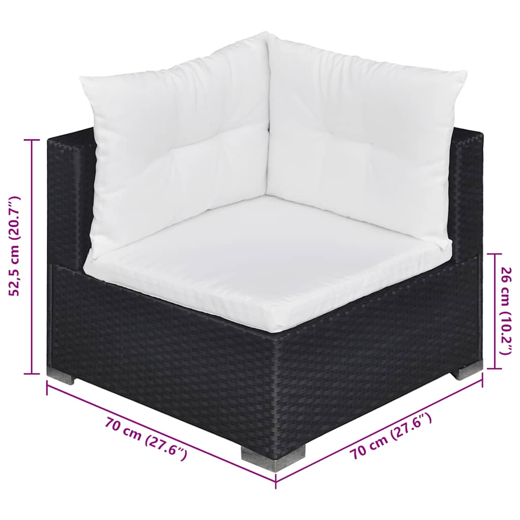 Set muebles de jardín 6 piezas y cojines ratán sintético negro
