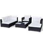 Set muebles de jardín 6 piezas y cojines ratán sintético negro