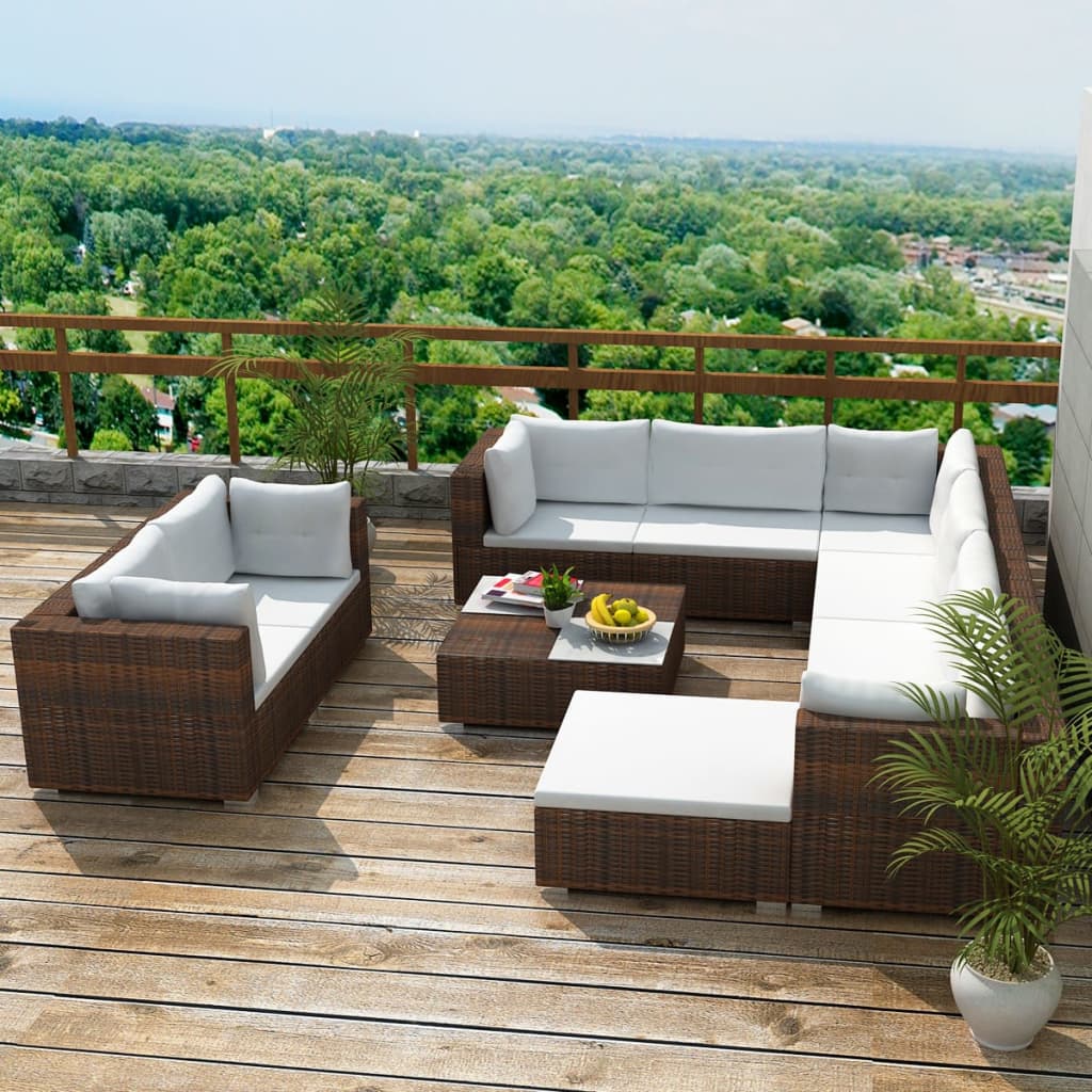 Juego de muebles de jardín 6 pzs y cojines ratán sintético gris