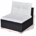 Set muebles de jardín 10 piezas y cojines ratán sintético negro