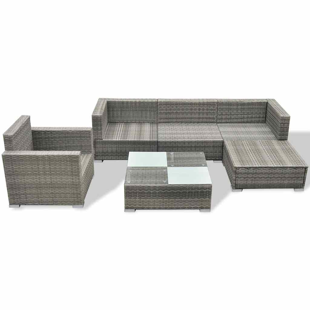 Juego de muebles de jardín 6 pzs y cojines ratán sintético gris