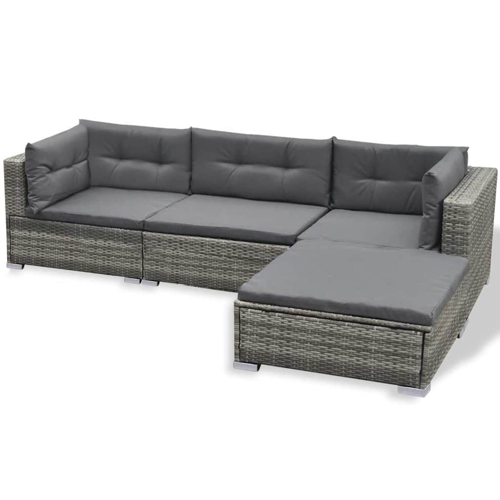 Juego de muebles de jardín 6 pzs y cojines ratán sintético gris