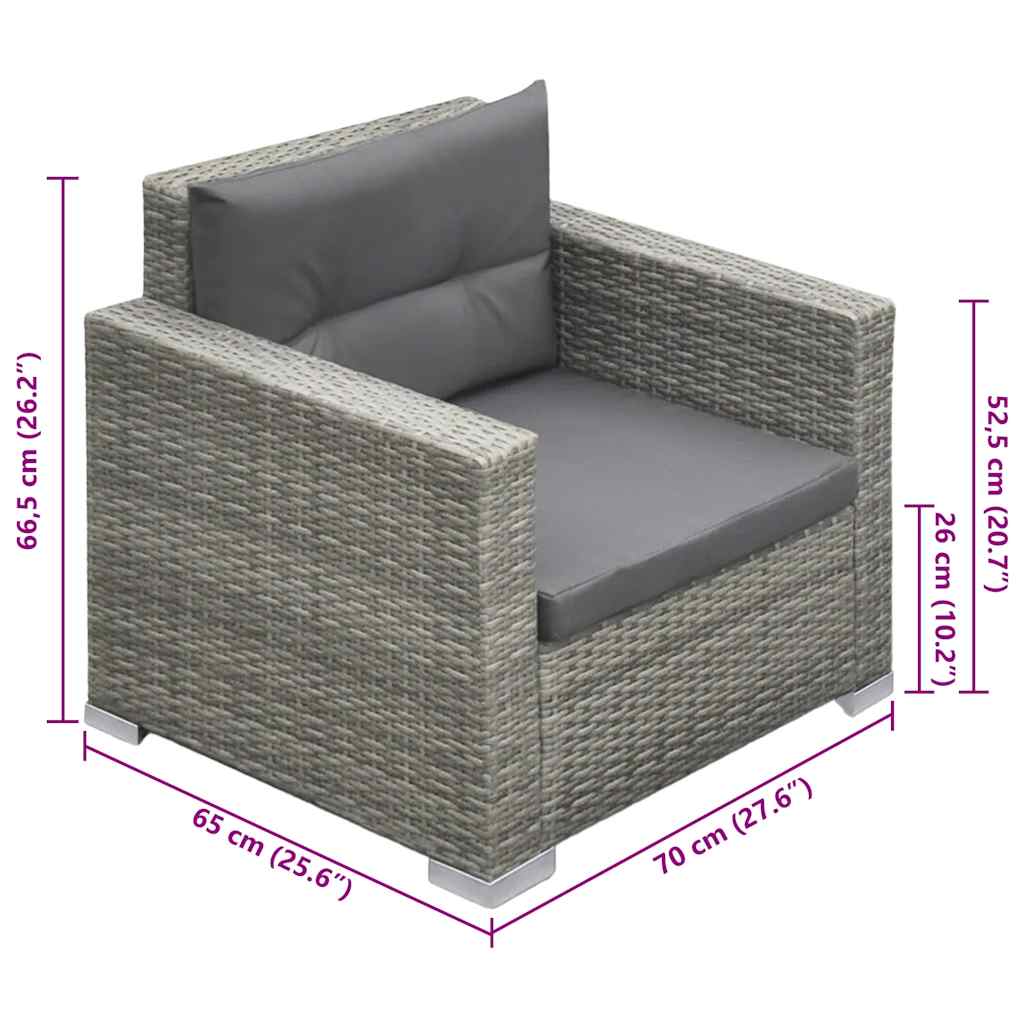 Juego de muebles de jardín 6 pzs y cojines ratán sintético gris