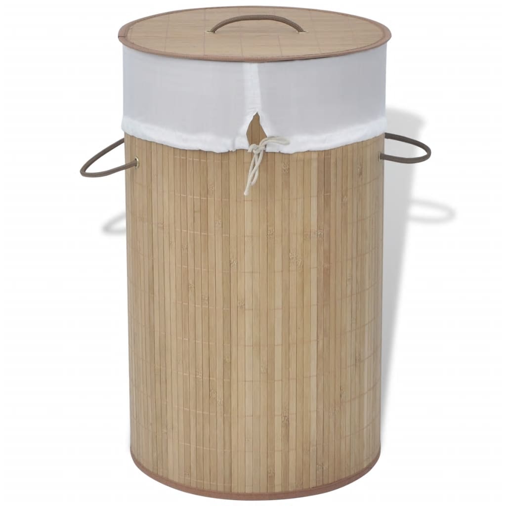 Cesto de roupa oval em bambu, castanho