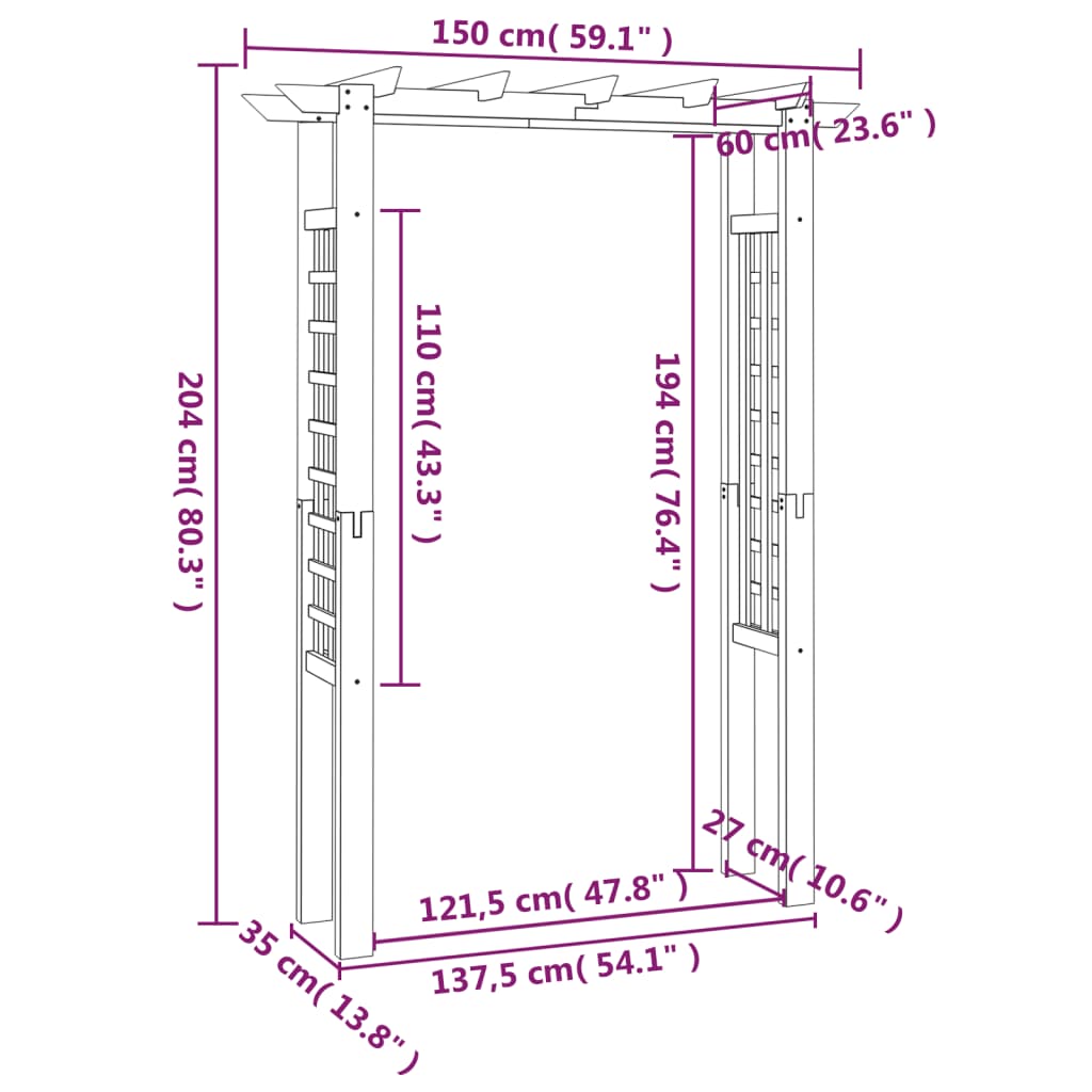 Pérgola/Arco de rosas madera impregnada 150x60x204 cm