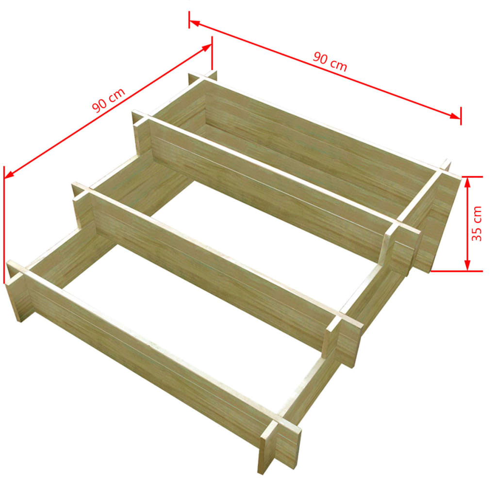 Jardinera con 3 niveles de madera impregnada 90x90x35 cm