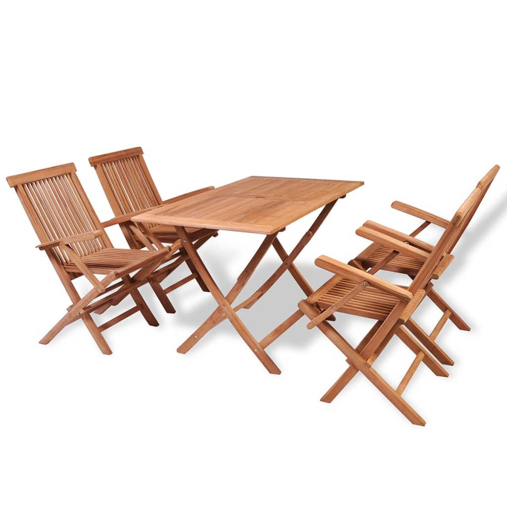 Set de comedor de jardín plegable 5 piezas madera maciza teca