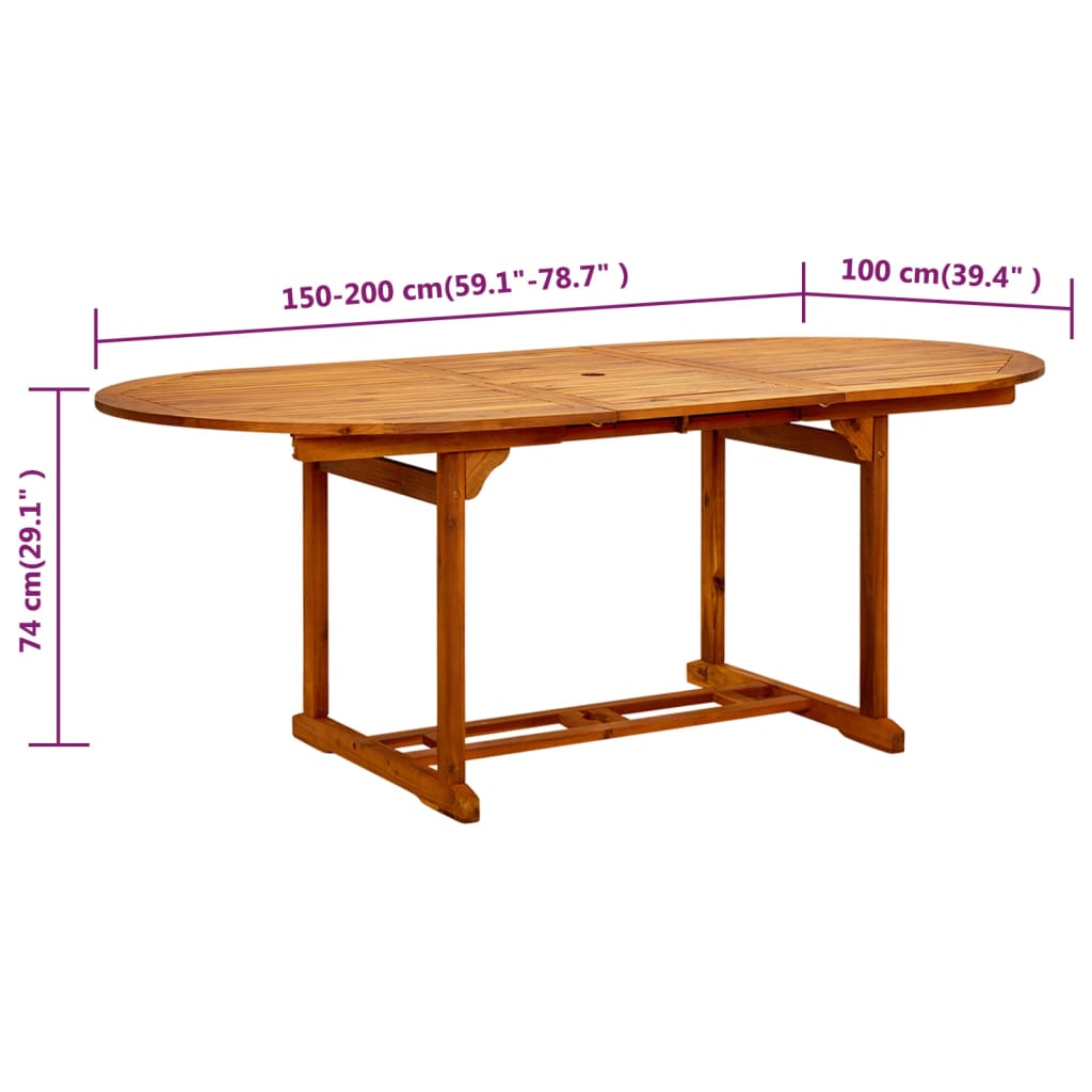 Mesa de jardín madera maciza de acacia (150-200)x100x75 cm