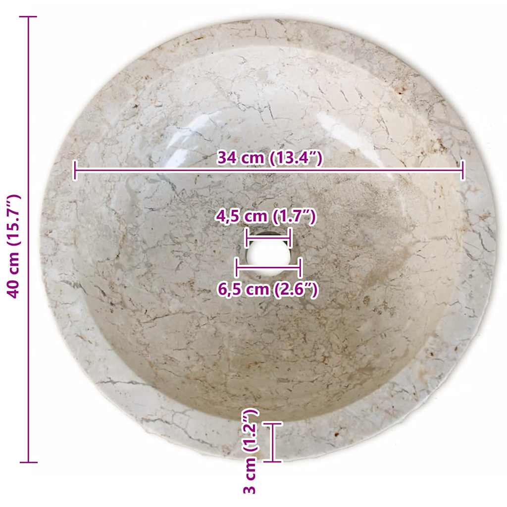 Lavabo de mármol 40 cm color crema