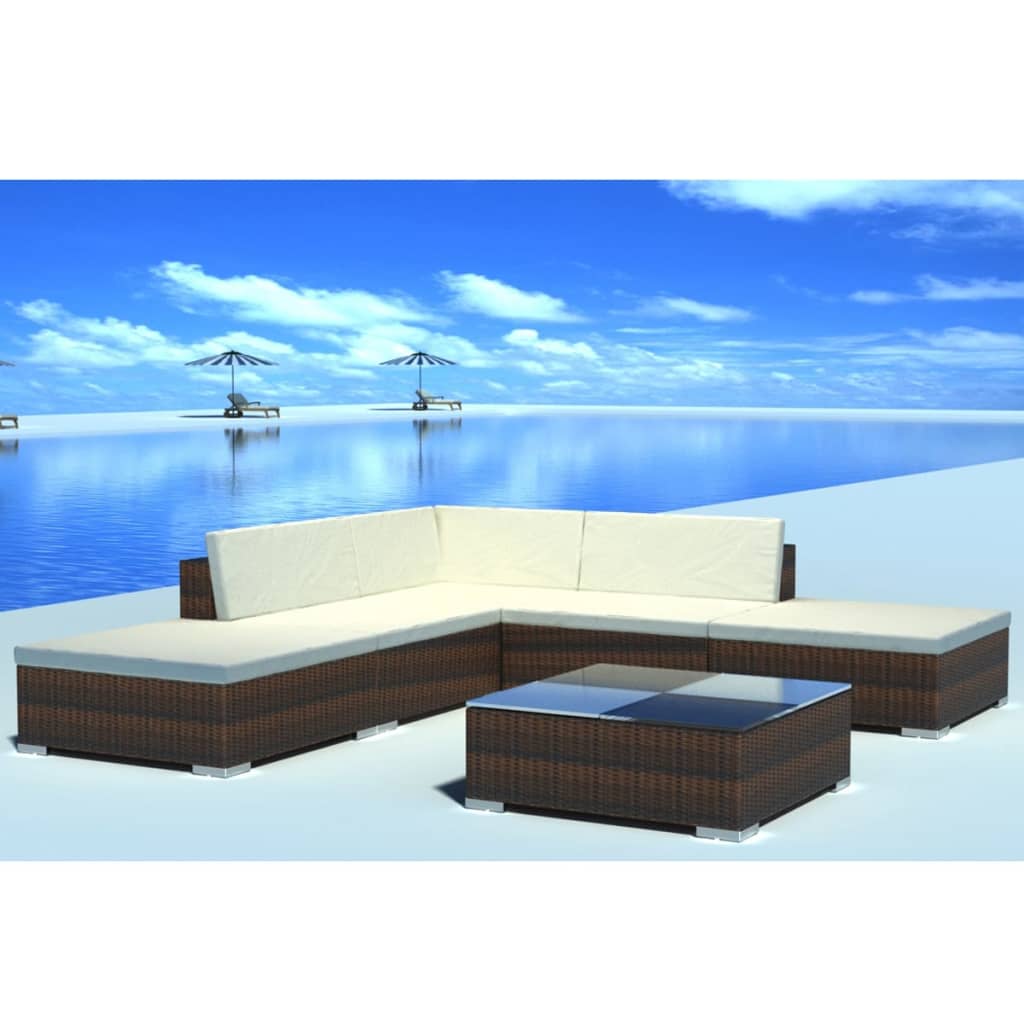 Set muebles de jardín 6 piezas y cojines ratán sintético blanco