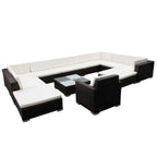 Set de sofás de jardín 12 pzas cojines ratán sintético negro