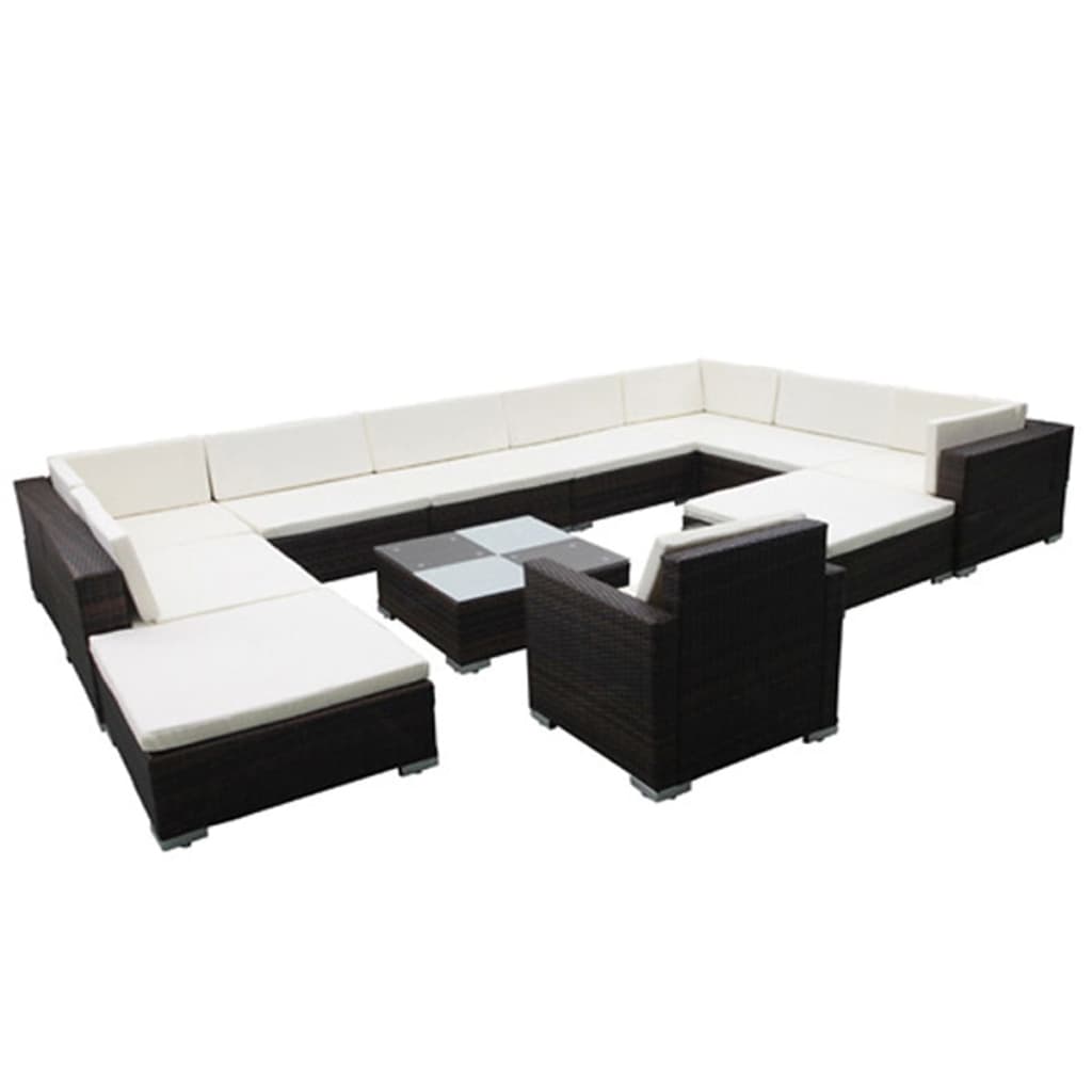 Set de sofás de jardín 12 pzas cojines ratán sintético negro