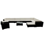 Set de sofás de jardín 12 pzas cojines ratán sintético negro