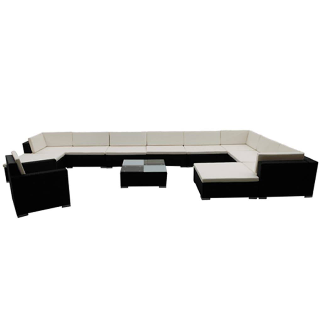 Set de sofás de jardín 12 pzas cojines ratán sintético negro