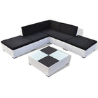 Set muebles de jardín 6 piezas y cojines ratán sintético blanco