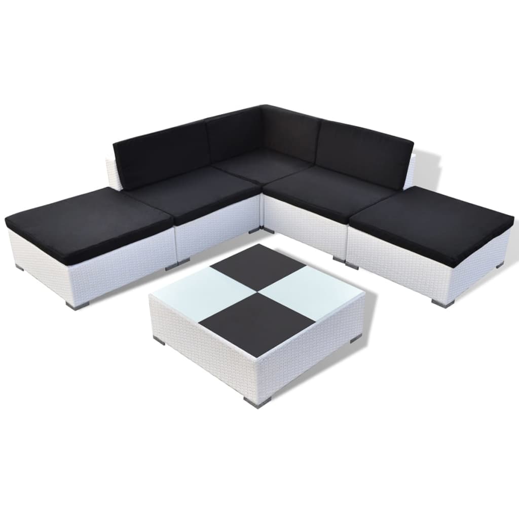 Set muebles de jardín 6 piezas y cojines ratán sintético blanco