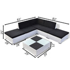 Set muebles de jardín 6 piezas y cojines ratán sintético blanco
