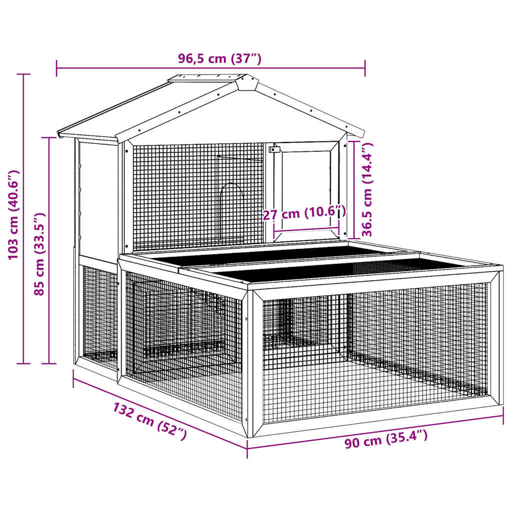 Conejera jaula de animales con patio exterior madera
