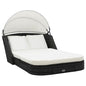 Rattan sun lounger with canopy, black