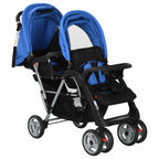 Carrito para 2 niños tandem de acero azul y negro