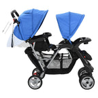 Carrito para 2 niños tandem de acero azul y negro