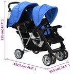 Carrito para 2 niños tandem de acero azul y negro