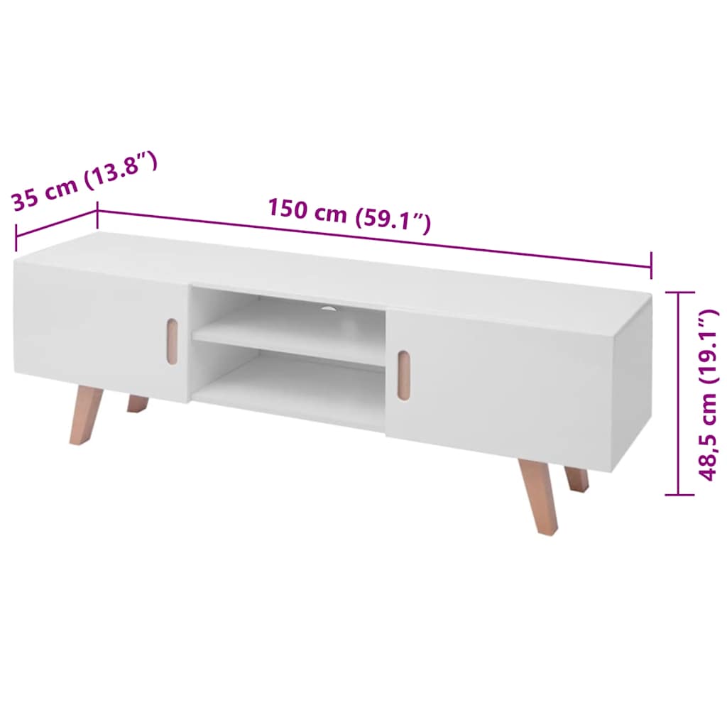 Mueble para TV MDF blanco brillante 150x35x48,5 cm