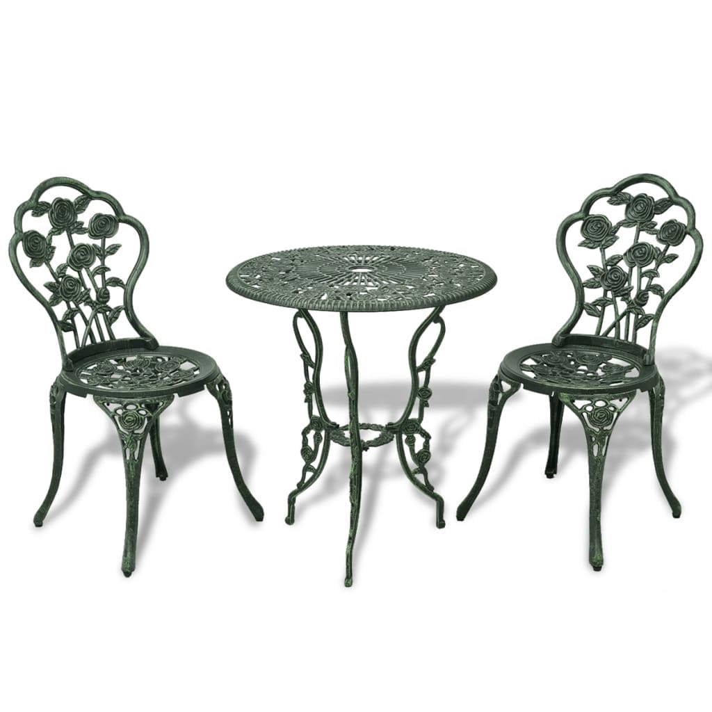 Mesa y sillas bistró de jardín 3 piezas aluminio fundido blanco