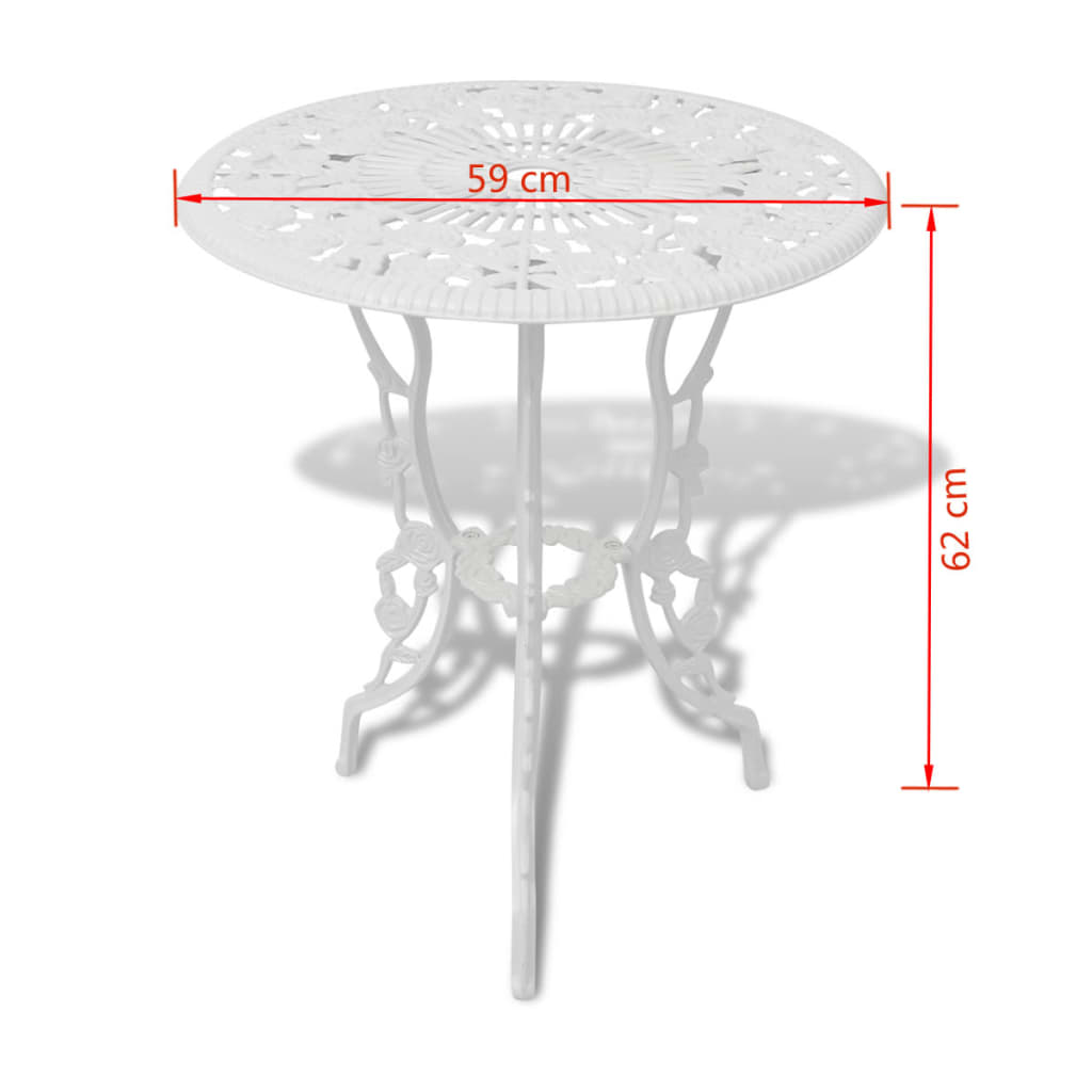 Mesa y sillas bistró de jardín 3 piezas aluminio fundido blanco