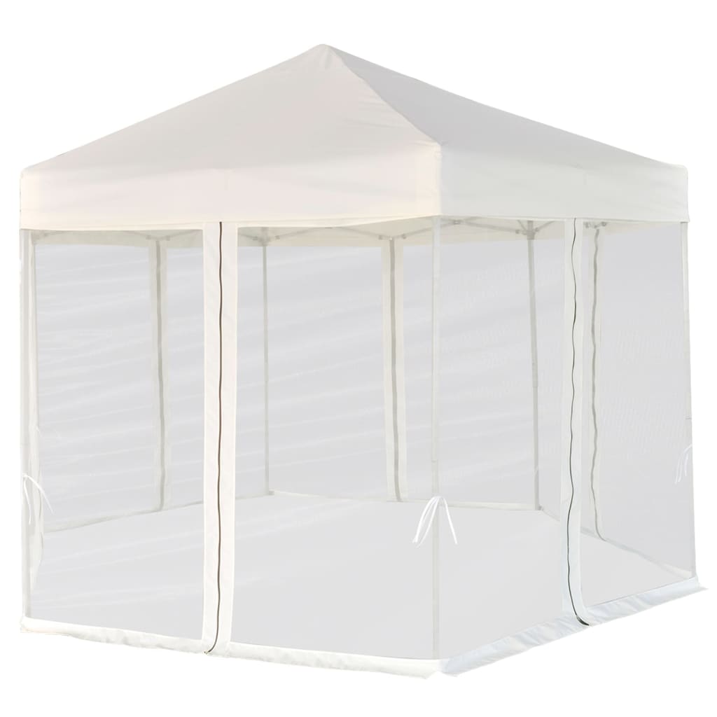 Carpa desplegable hexagonal 6 paredes blanco crema 3,6x3,1m