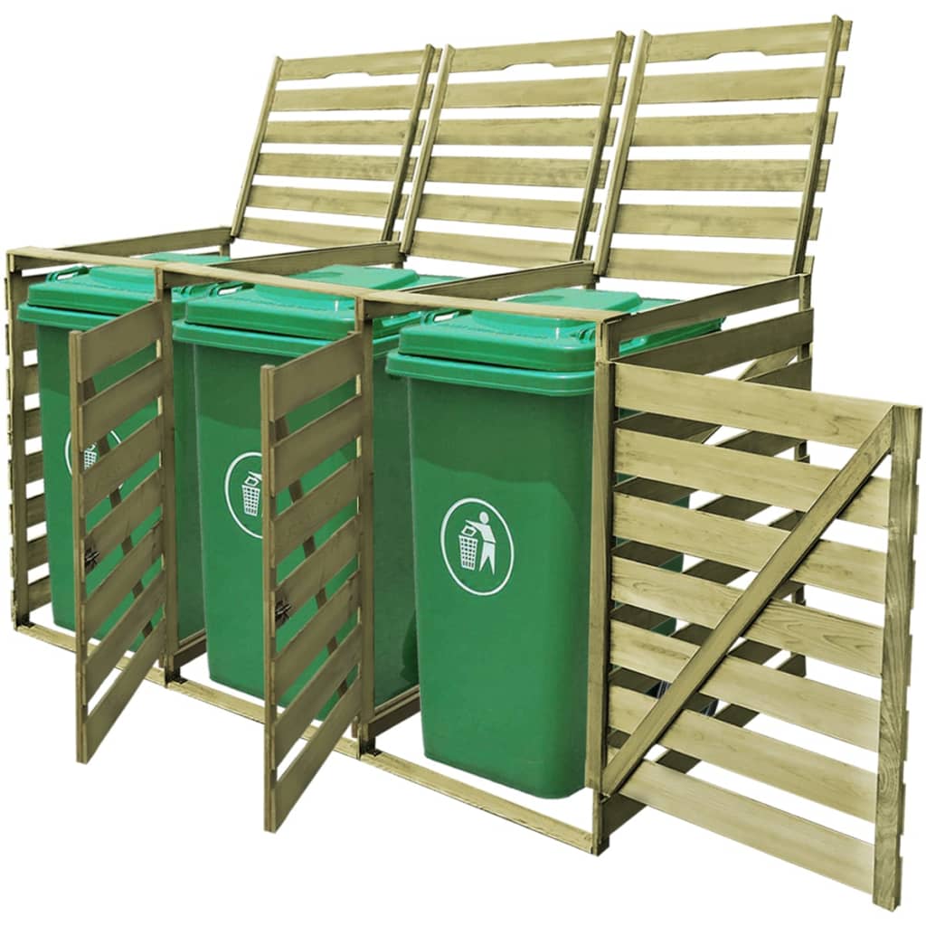 Triple bin shed painted pine wood 210x75x121cm
