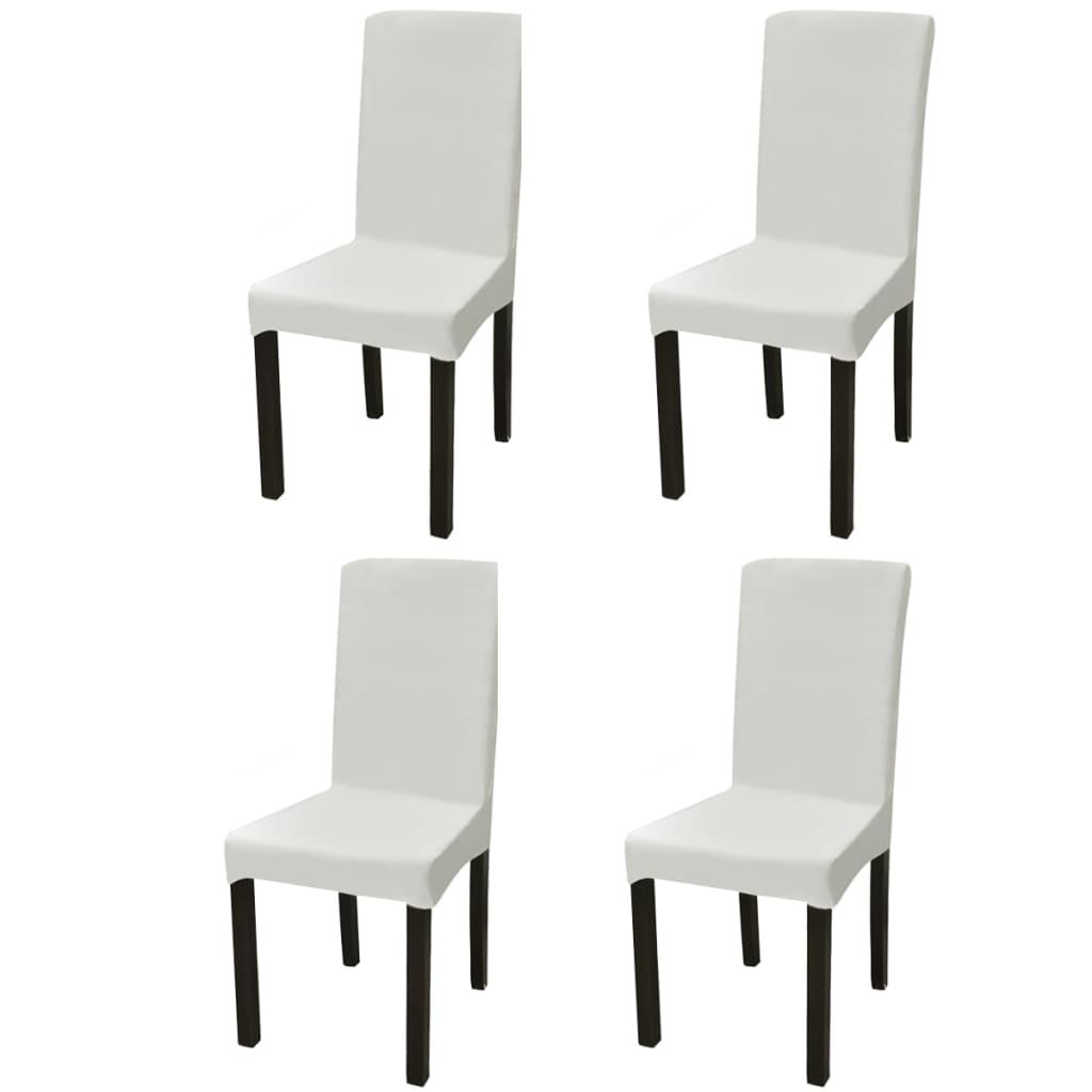 Funda de silla elástica recta 4 unidades blanca