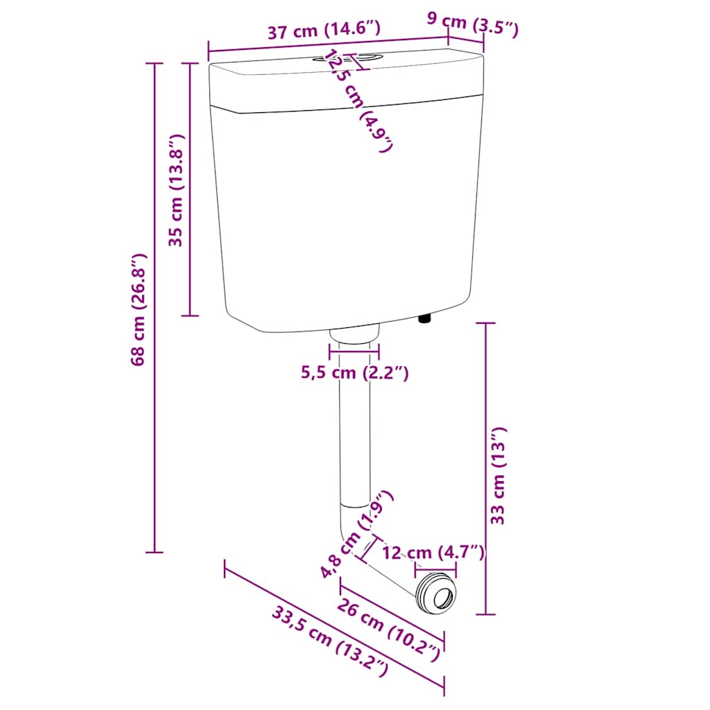 Cisterna de inodoro con entrada de agua inferior blanca 3/6 L
