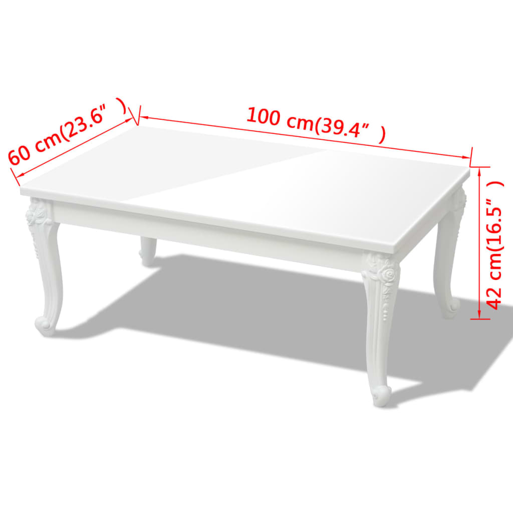 Mesa de centro blanco brillante 100x60x42 cm