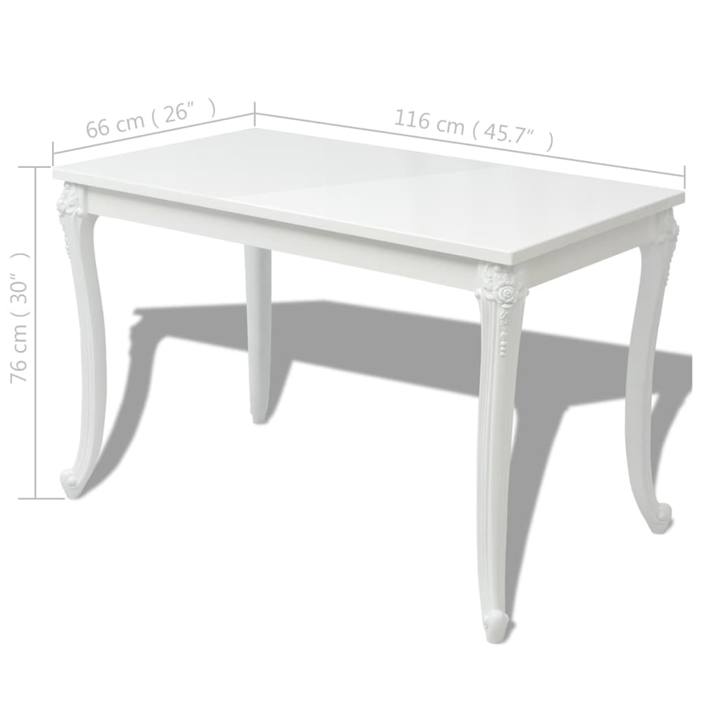 Mesa de comedor blanco brillante 116x66x76 cm