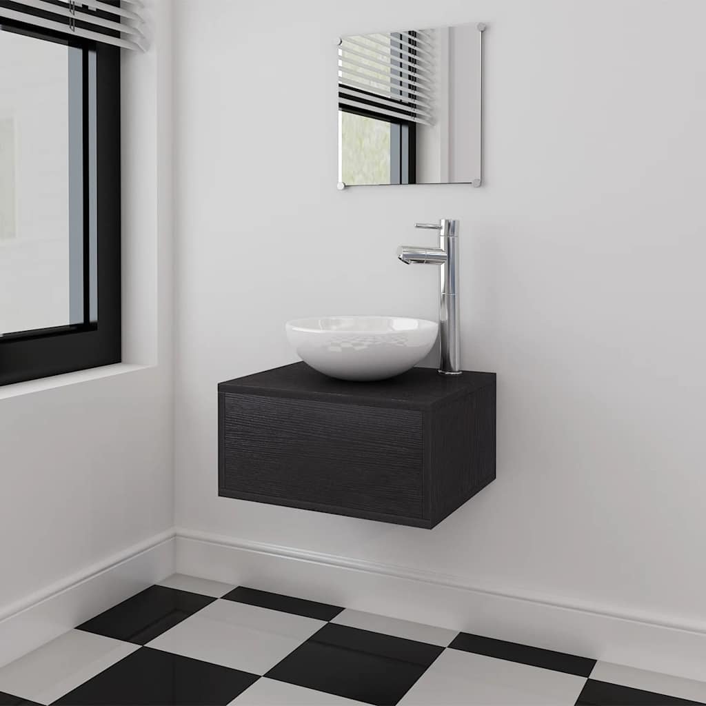 Conjunto de muebles de baño con lavabo y grifo 4 piezas beige