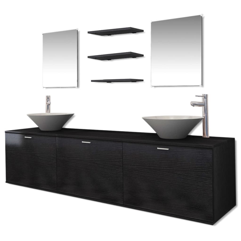 Conjunto de muebles de baño con lavabo y grifo 10 piezas negro