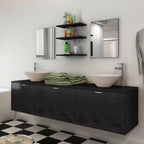 Conjunto de muebles de baño con lavabo y grifo 10 piezas negro