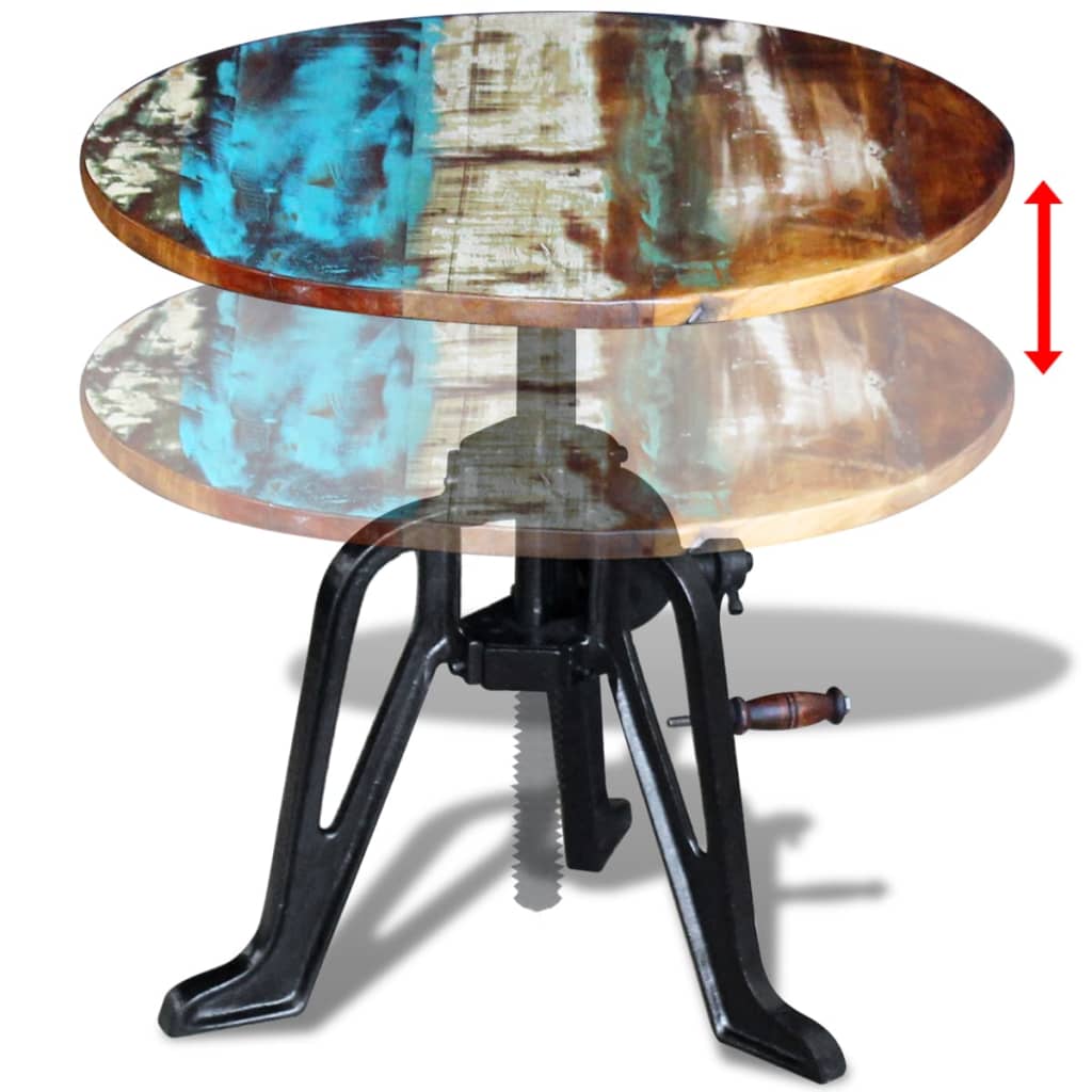 Mesita auxiliar madera reciclada y hierro fundido 60x(42-63) cm