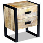 Mesa auxiliar con 2 cajones madera maciza de mango 43x33x51 cm
