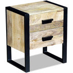 Mesa auxiliar con 2 cajones madera maciza de mango 43x33x51 cm