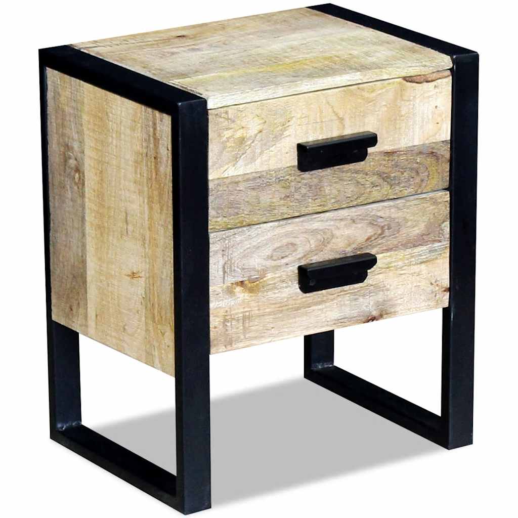 Mesa auxiliar con 2 cajones madera maciza de mango 43x33x51 cm