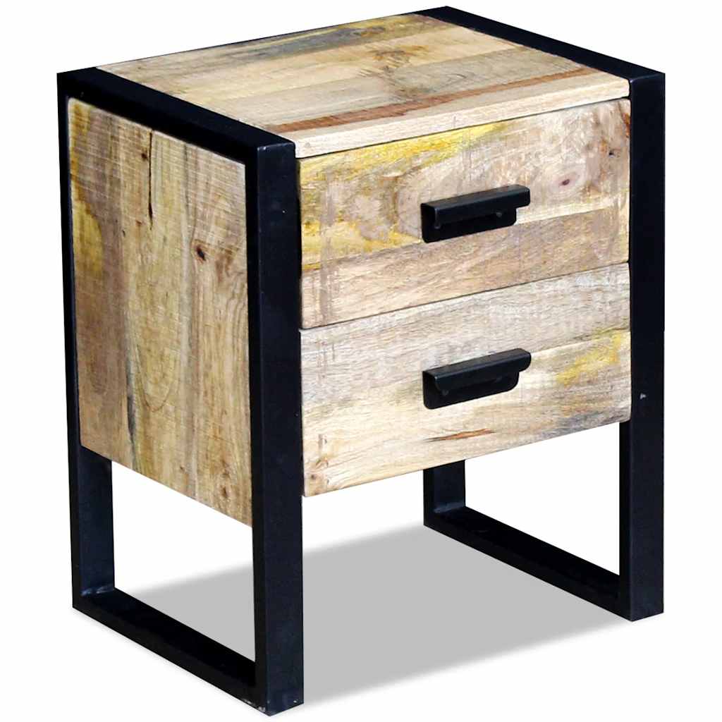 Mesa auxiliar con 2 cajones madera maciza de mango 43x33x51 cm