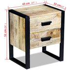 Mesa auxiliar con 2 cajones madera maciza de mango 43x33x51 cm
