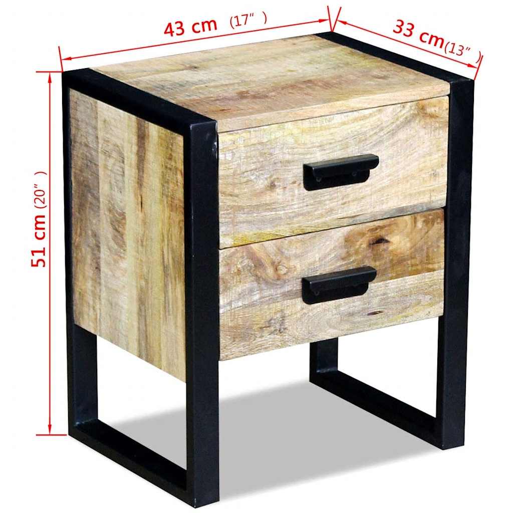 Mesa auxiliar con 2 cajones madera maciza de mango 43x33x51 cm